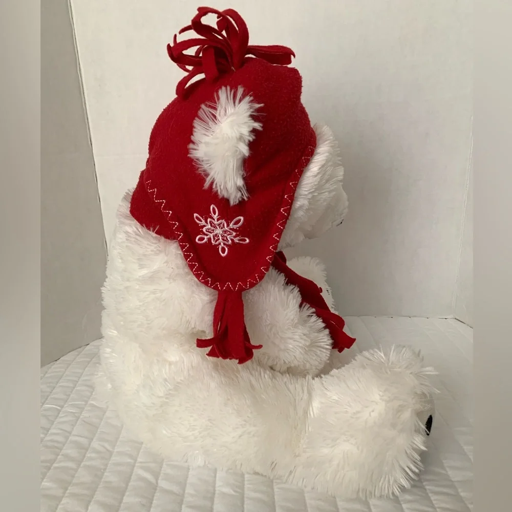 Belkie Bear Stuffed Animal 2009 Polar Furry Scarf Hat White Red Plush